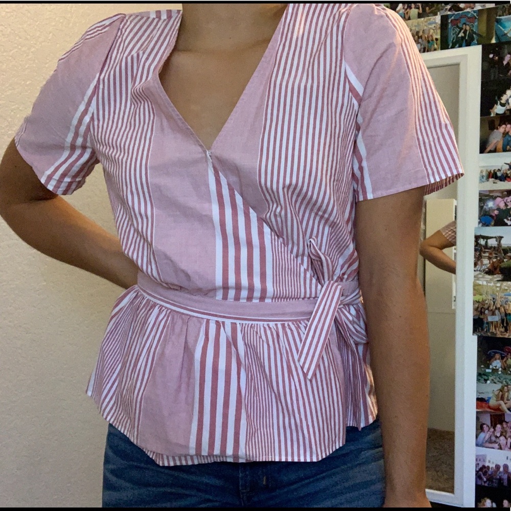 striped peplum wrap top